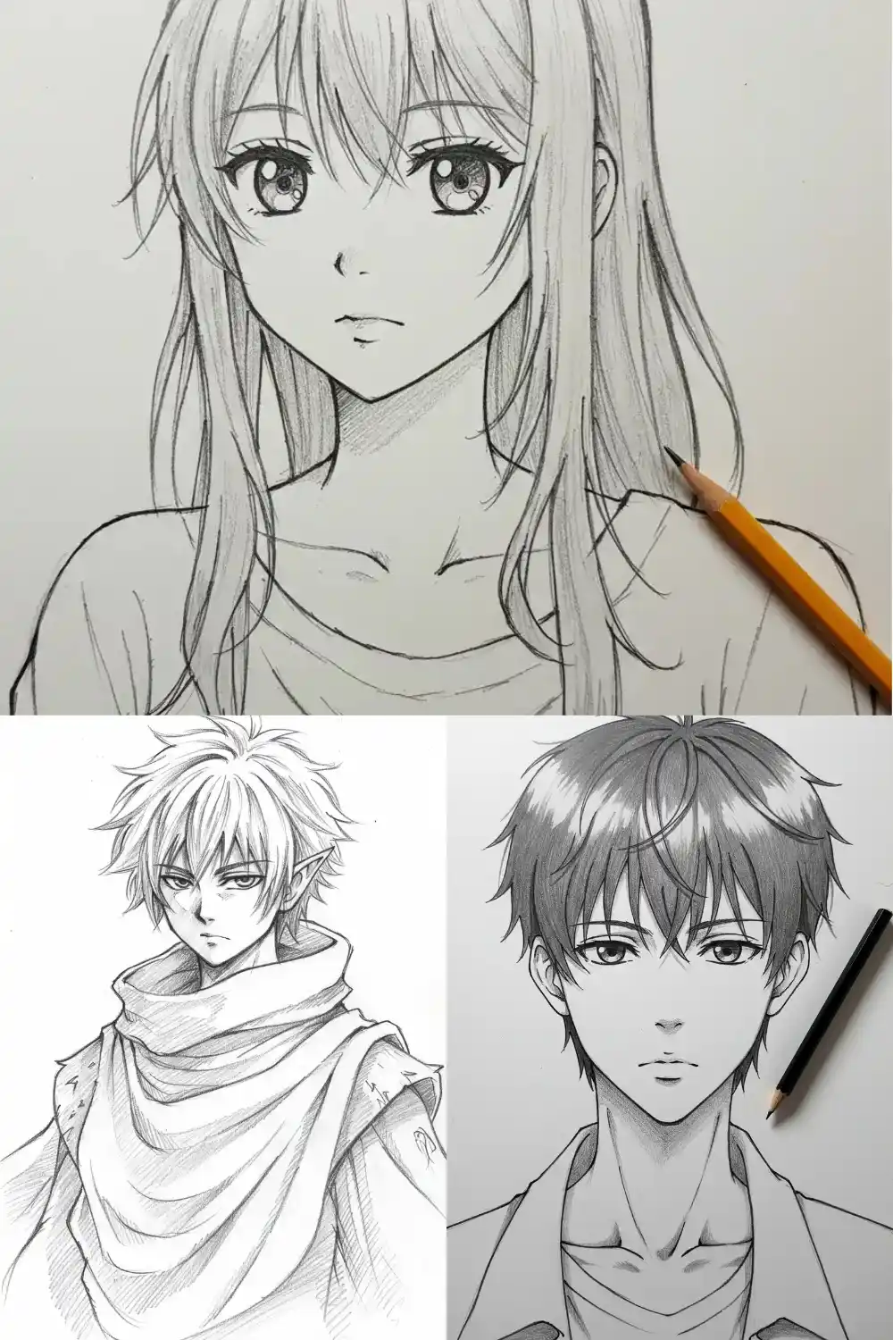 Pencil Sketch of a Young Woman in Classic Anime Style