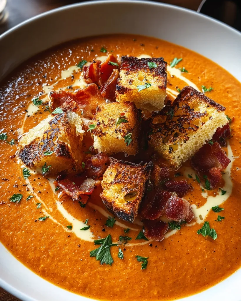 Creamy Tomato Bisque with Grilled Cheese Croutons