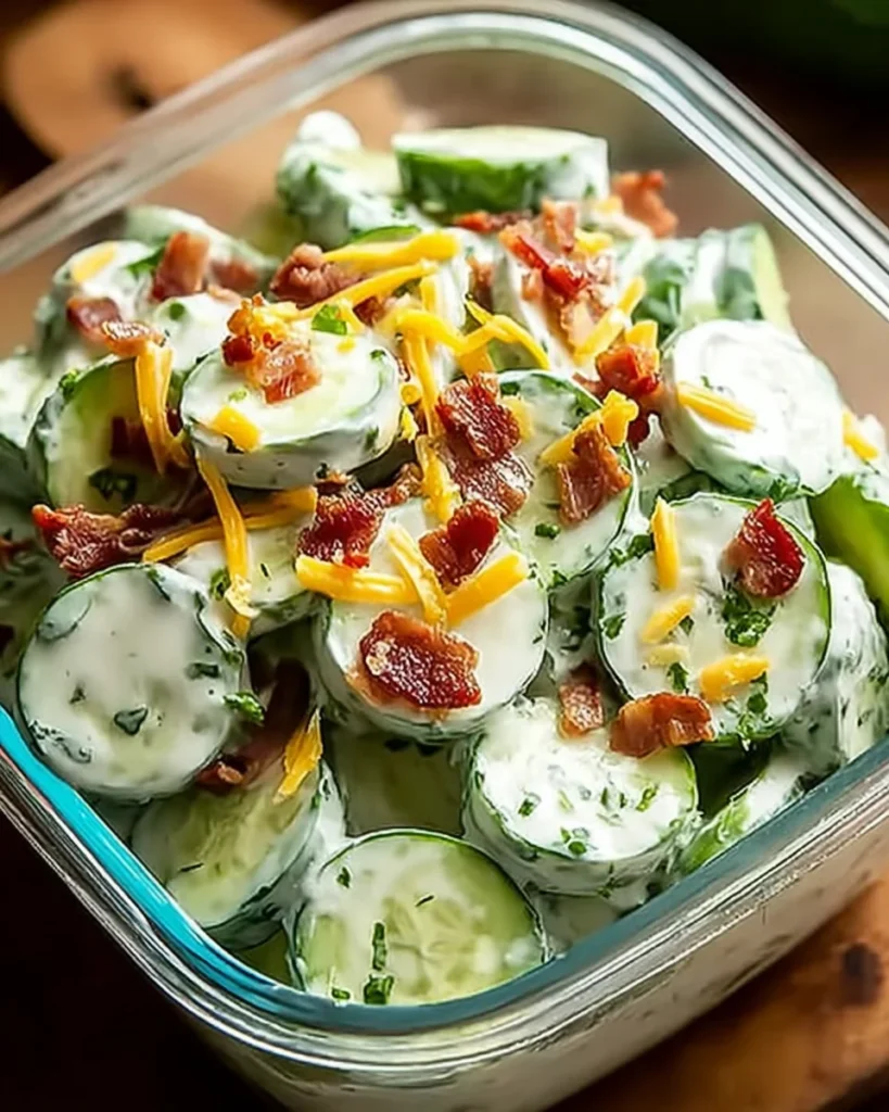 Creamy Cucumber Salad with Bacon and Cheese