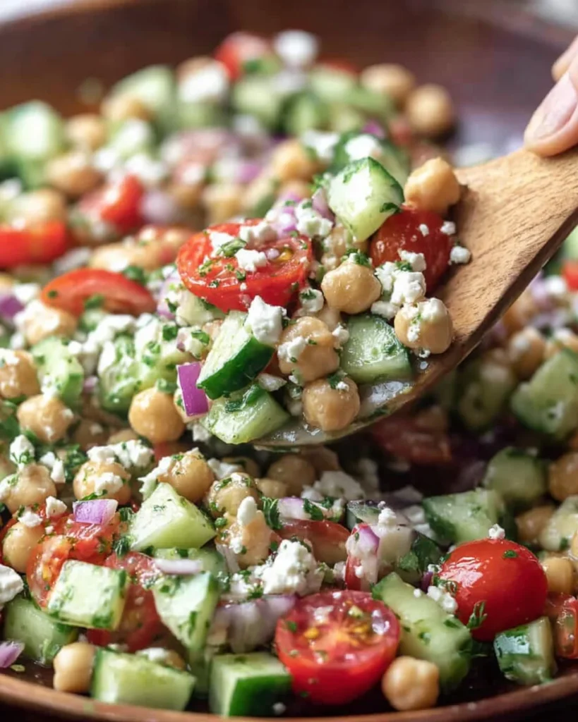 Easy Chickpea Cucumber Salad with Feta and Tomatoes