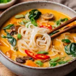 Asiatische Kokos-Curry-Suppe mit Reisnudeln: Thermomix®-Rezept