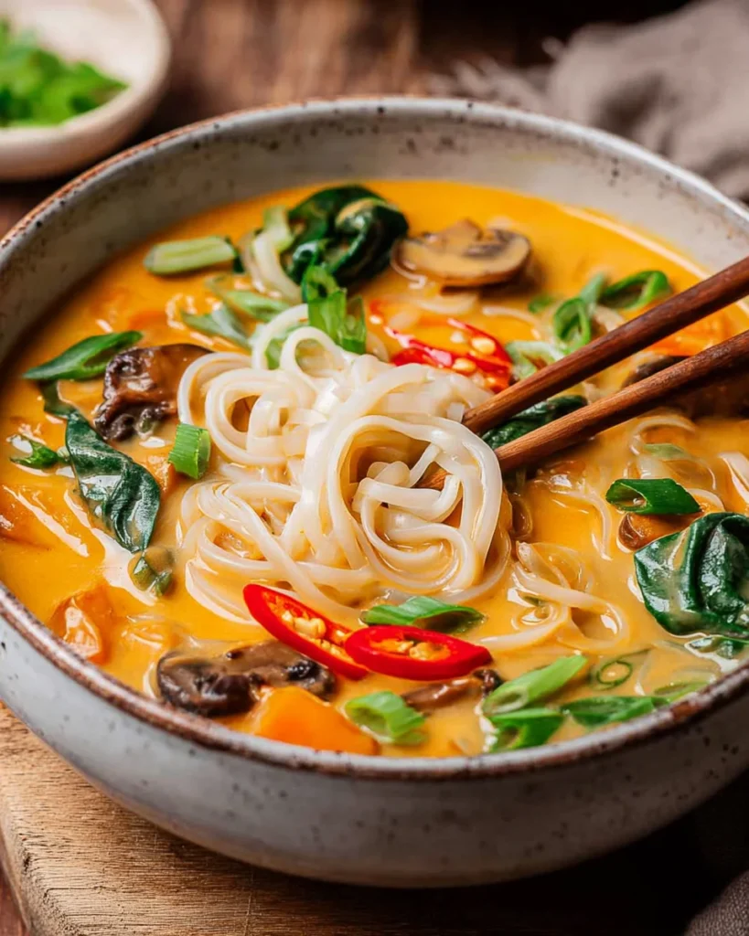 Asiatische Kokos-Curry-Suppe mit Reisnudeln: Thermomix®-Rezept