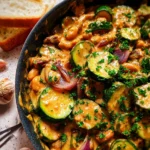 Cremige Zucchini-Bohnenpfanne mit Erdnussbutter