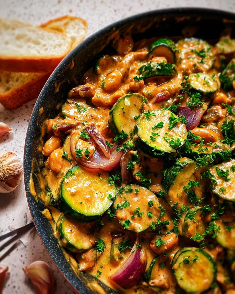 Cremige Zucchini-Bohnenpfanne mit Erdnussbutter