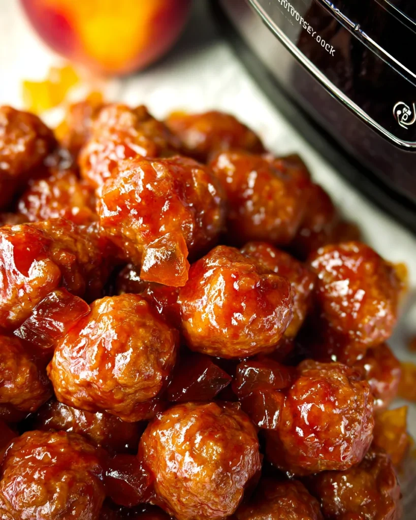 Crockpot BBQ Peach Meatballs Recipe
