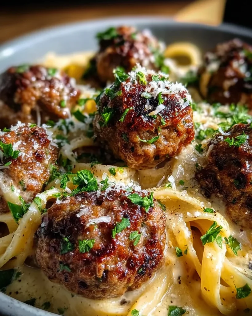 Garlic Butter Meatballs : Parmesan Linguine Delight