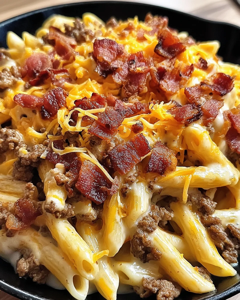 Loaded Bacon Cheeseburger Alfredo Pasta