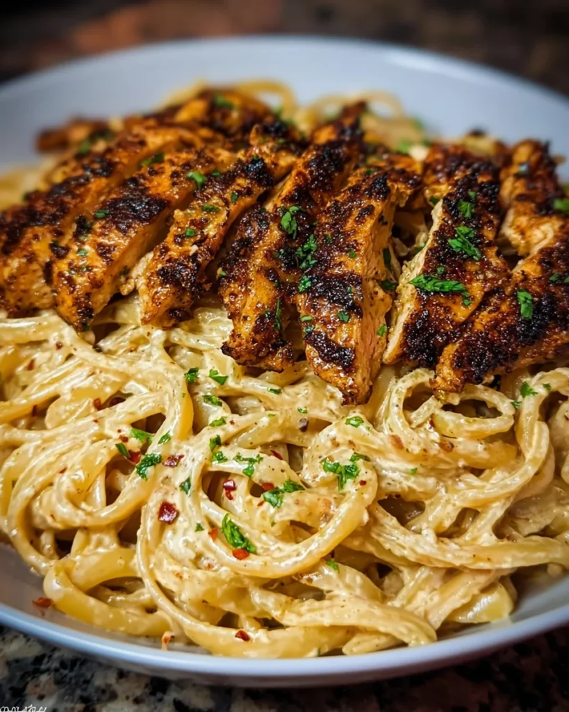 Spicy Cajun Chicken Linguine in Creamy Garlic Parmesan Sauce