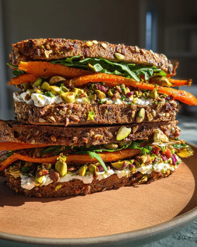 Spicy Harissa Carrot & Pistachio Sandwich: A Bold and Nutty Vegan Delight