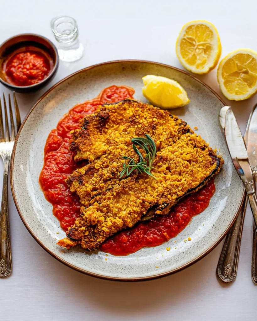 Vegane Auberginen-Schnitzel mit Cornflakes-Panade