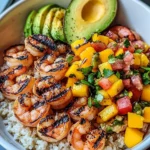 Shrimp and Avocado Bowls with Mango Salsa & Lime-Chili Sauce
