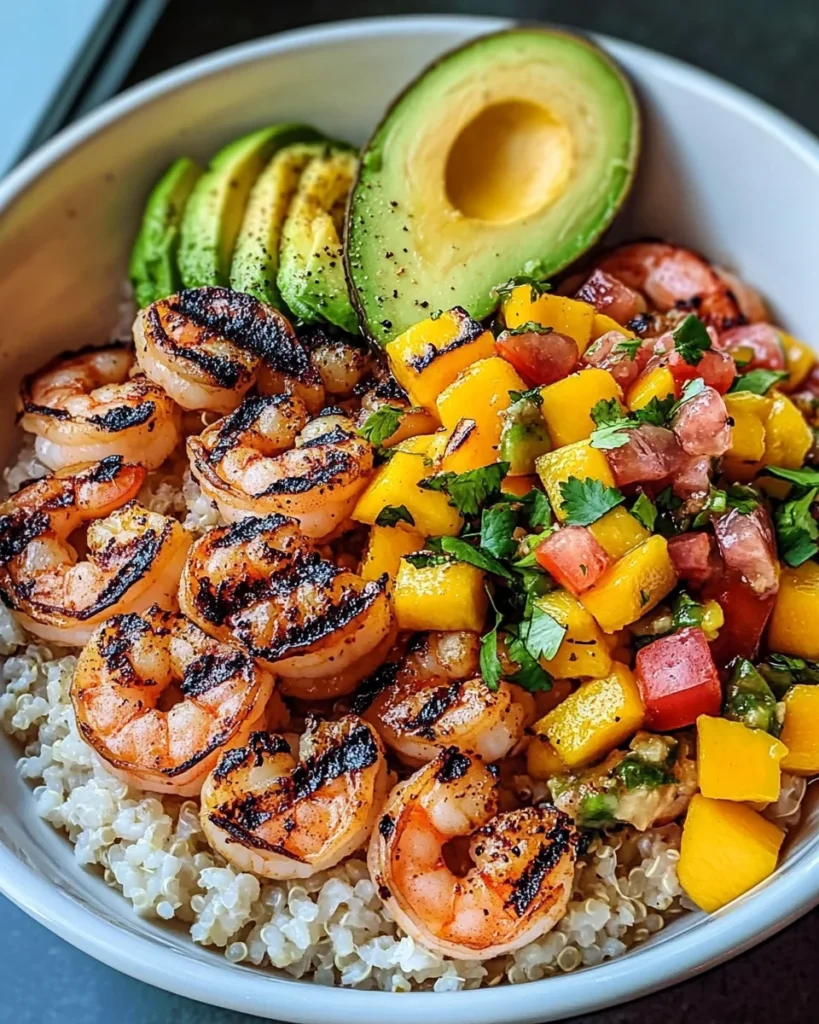 Shrimp and Avocado Bowls with Mango Salsa & Lime-Chili Sauce